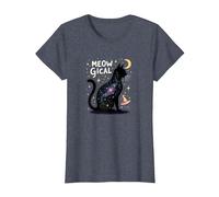 Meowgical Cosmic Cat Witchy Starry Night T-Shirt, Women, Heather Blue, XS