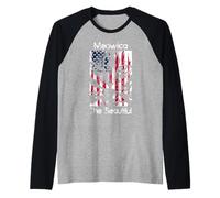 Meowica The Beautiful USA Flag Patriotic Cat Raglan Baseball Tee