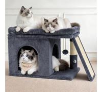 Meowker Cat Tree Tower Bed with Scratching Post for Indoor, Heavy Duty Small Stand House Condo for Large Cats & Kittens, Platform Perch Hideout Climb Rest Area, Modern Sturdy Furniture, Dark Gray