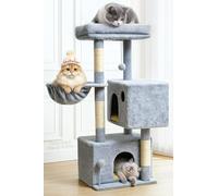Meowker Cat Tree Tower House Condo Small Scratching Post, 40" Corner Kitty Climbing Stand with Hammock for Indoor, Medium Modern Carpet Bed Platform for Kittens, Simple Apartment Cat Furniture