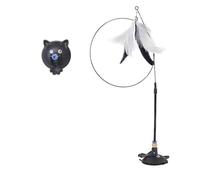 Meowmastery Toy,Meow Mastery Teaser Wand,New Feather Long Pole and Steel Wire Cat Toy with Suction Cup, Designed to Boredom and Enhance the Comfort of Cats (Black)