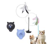 Meowmastery Toy, Puffpetshop - Meowmastery Toy - with 3 Types of Replacement Feathers,2025 Precision Hand-Sewn Simulated Feathers, Exercise and Entertainment for Active Felines (Black+Blue)