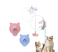 Meowmastery Toy, Puffpetshop - Meowmastery Toy - with 3 Types of Replacement Feathers,2025 Precision Hand-Sewn Simulated Feathers, Exercise and Entertainment for Active Felines (Blue+Pink)