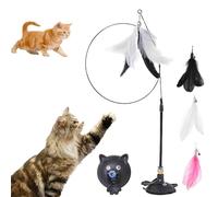 Meowmastery Toy - with 3 types of replacement feathers,Suction cup cat toy,Suction cup cat toys for indoor cats, Exercise and Entertainment for Active Felines (Black)