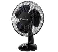 Meown 12-Inch Oscillating Desk Fan - Quiet 3-Speed Table Air Circulator with Adjustable Tilt & Manual Controls - Compact Cooling Fan for Bedroom, Home or Office - Black Finish