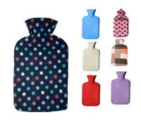 Meown 2L Hot Water Bottle with Fleece Cover - Leakproof Hot Water Bag & Natural Rubber Bottle for Period Cramps, Neck & Back Pain, Reusable Cold & Heat Therapy, Winter Bed Warmer (Dark Blue Polka Dot)