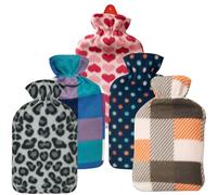 Meown 2L Hot Water Bottle with Fleece Cover, Leakproof Hot Water Bags & Natural Rubber Bottles for Period Cramps, Neck & Back Pain, Reusable Heat & Cold Therapy (Assorted HOT Water Bottle + Cover)