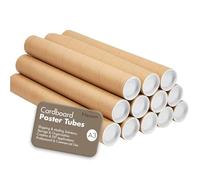Meown A3 Postal Tubes - Cardboard Mailing Tubes with Secure Plastic End Caps, Strong 330mm x 50mm Round Poster Tubes, Ideal for Art Prints, Posters, Blueprints, Storage & Shipping (Pack of 50)