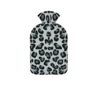 Meown Assorted Hot Water Bottle 2-Liter Leak-Proof with Grey Black Print Fleece Cover - Comforting Hot Water Bag for Pain Relief, Cramps, and Cozy Nights