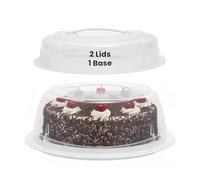 Meown Cake Box 27cm Round with 2 Lid, Secure Clip Lock Lid and Flip Base, Durable Plastic Carrier for Cakes, Pies, Cupcakes, Stackable, Portable Food Safe Storage (WHITE ROUND)