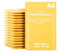 MEOWN Gold A6 Bubble Mailers - 10 Pack | Padded Self-Seal Envelopes for Secure Shipping - Waterproof, Tear-Resistant, Lightweight Protective Mailers for Small Business, E-Commerce, Packaging, Mailing