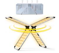 Meown Heated Clothes Airer with Cover 320W 26 Rails 9H Timer Drying Rack | Foldable aluminium laundry stand with 30-70°C adjustable heat 15m hanging space and up to 65kg capacity for family washing