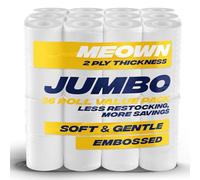 Meown Jumbo Toilet Rolls Bulk Buy, 36 Pack Quilted 2-Ply Soft Toilet Paper, Ultra-Soft, Gentle & Absorbent White Bathroom Tissue, Biodegradable Toilet Rolls for Family, Home & Commercial Use