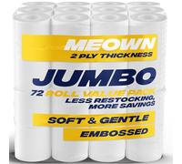 Meown Jumbo Toilet Rolls Bulk Buy, 72 Pack Quilted 2-Ply Soft Toilet Paper, Ultra-Soft, Gentle & Absorbent White Bathroom Tissue, Biodegradable Toilet Rolls for Family, Home & Commercial Use