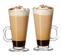 Meown Latte Glasses - 240ml Coffee Cups (Pack of 2), Durable Heat-Resistant Glasses for Latte, Espresso & Cappuccino, Mugs with Handle | Barista-Style Mugs Compatible with Most Coffee Machines