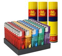 Meown Multicolour Electronic Lighters, Refillable + 3 300m Gas for BBQ, Child-Safe with Adjustable Flame, Transparent, Kitchen, Camping (Pack of 50)