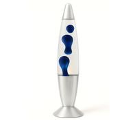 Meown Retro Motion Lamp 16" - Soothing Clear & Blue Wax in Glass with Silver Metal Base, UK Plug & Bulb Included - Relaxing Night Light for Bedroom, Kids Room, Office, Living Room & Gifts