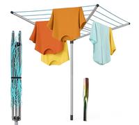 Meown Rotary Washing Line with Ground Spike - 3 Arm Garden Clothes Dryer | 30M Rustproof UV-Resistant Airer | Space-Saving Whirligig Design for Patio Balcony | Foldable, Windproof, Adjustable Height