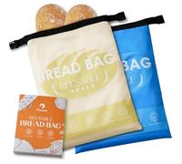 Meowoo 2Pcs Reusable Bread Bags for Homemade Sourdough, Polyester Bags for Sourdough with Sealed Zipper, TPU Lining, Keeps Fresh Longer Food Storage Bags, 43 x 32cm, Blue & Beige