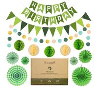 Meowoo Green Birthday Party Decorations Set - Happy Banner, 2 Buntings, 6 Hanging Paper Fans, 5 Honeycomb Decorations for Girls and Women