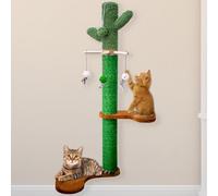 Meowoou Wall Mounted Cat Scratcher for Indoor Cats, 38 Inch Cat Wall Shelves with Scratching Posts and Pedal, Suitable for Adults Cats, Kitten and All Type of Cats Cactus