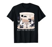 Meow's The Time for Coffee Cat Cafe Minimal Illustration T-Shirt