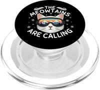 Meowtains Are Calling Funny Cat Skiing Retro Sunset Winter PopSockets PopGrip for MagSafe