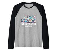 Meowtivation Not Found Demotivated Cat Sleeping Office Humor Raglan Baseball Tee