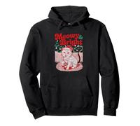 Meowy and Bright Cat Christmas Holiday Festive Fun Pullover Hoodie