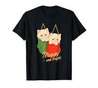 Meowy and Bright Christmas Cats Cute Holiday Kitten Stocking T-Shirt