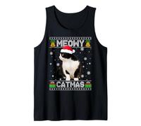 Meowy Catmas Cat Christmas Ugly Sweater Funny Black Cat Xmas Tank Top