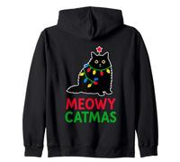 Meowy Catmas Festive Cat Christmas Lights Holiday Zip Hoodie