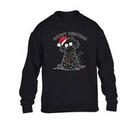 Meowy Christmas Jumper Grumpy Cat Mens Sweatshirt Funny Festive Holiday Asthetic Xmas Gift Sweat Black - Large