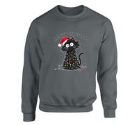 Meowy Christmas Jumper Grumpy Cat Mens Sweatshirt Funny Festive Holiday Asthetic Xmas Gift Sweat Charcoal - XX-Large