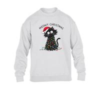 Meowy Christmas Jumper Grumpy Cat Mens Sweatshirt Funny Festive Holiday Asthetic Xmas Gift Sweat White - Medium
