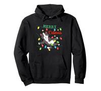 Meowy Cute Cat Tangled in Xmas Lights Merry Catmas Christmas Pullover Hoodie
