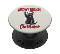 Meowy Rockin Christmas Funny Cat Wear Santa Hat Kitten Xmas PopSockets Adhesive PopGrip