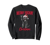 Meowy Rockin Christmas Funny Cat Wear Santa Hat Kitten Xmas Sweatshirt