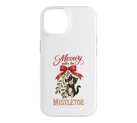 Meowy Under The Mistletoe Cute Tuxedo Kitten Christmas Case for iPhone 14
