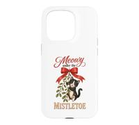 Meowy Under The Mistletoe Cute Tuxedo Kitten Christmas Case for iPhone 15 Pro