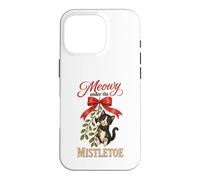 Meowy Under The Mistletoe Cute Tuxedo Kitten Christmas Case for iPhone 16 Pro