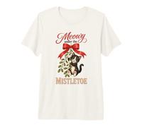 Meowy Under The Mistletoe Cute Tuxedo Kitten Christmas Premium T-Shirt