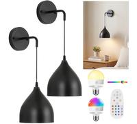 MeoYlaery Battery Operated Wall Lights Indoor,Wireless Wall sconces with Remote Control,Rechargeable ModernWall Lights Dimmable,Cordless Black Wall lamp for Bedroom Living Room Hallways Stairwells