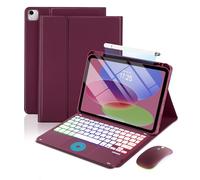 MePadKey Touchpad Keyboard Case for iPad A16 11th/10th Generation/Air 11 inch M4 M3 M2/Air 5th 4th 10.9-inch,Rainbow Backlight Type-C Charging Keyboard Cover with Stylus Pencil and Mouse, Wine Red
