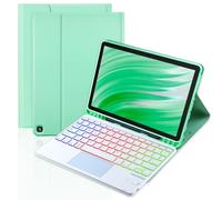 MePadKey Trackpad Keyboard Case for Amazon Fire HD 10/10 Plus 10.1 inch,7-Color Backlight Rechargeable Keyboard with Kids Multi-Angle Cover for Tablet (Mint Green+White)