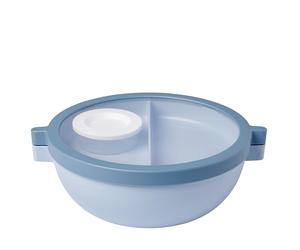 Mepal Basic bento lunch bowl Vita, Multi-Compartment, Extra dressing container and tray, Bento box, Salad lunch box, 1500 ml, Nordic blue