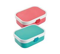 Mepal Campus Lunch Box with Bento Insert and Fork, 700 ml, Coloured Plastic Lunch Boxes with Clip Closure, Set of 2, ABS, 17.8 x 13.2 x 6.1 cm, Turquoise & Pink