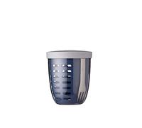 Mepal - Fruit & Veggie Pot Ellipse - Fruit Container - Ideal for Fruit and Vegetables On The Go - Fruit Box with Fork & Colander - 600 ml - Nordic Denim