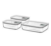 Mepal - Set Glass Food Container EasyClip - Container with lid & sliding closure - Meal prep boxen - Suitable for microwave, steamer, refrigerator and freezer - 2x 1000 + 2250 ml - Nordic sage