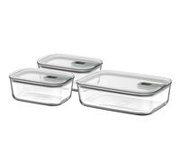 Mepal - Set Glass Food Container EasyClip - Container with lid & sliding closure - Meal prep boxen - Suitable for microwave, steamer, refrigerator and freezer - 2x 700 + 1500 ml - Nordic sage